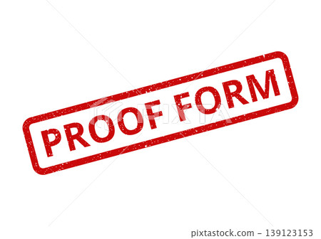 Textured red rectangular stamp icon signifying an official proof form requiring thorough review Textured red rectangular stamp icon signifying an official proof form requiring thorough review 139123153