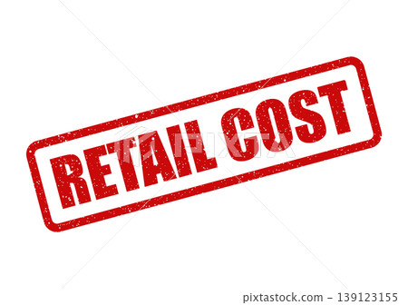 Textured red rectangular stamp indicating the retail cost of goods or services Textured red rectangular stamp indicating the retail cost of goods or services 139123155
