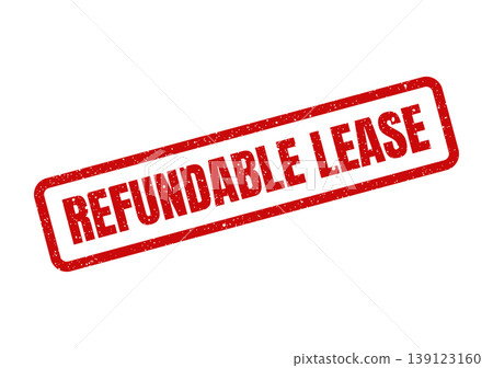 Textured red rectangular stamp showing the words refundable lease, representing agreement terms for rentals Textured red rectangular stamp showing the words refundable lease, representing agreement terms for rentals 139123160
