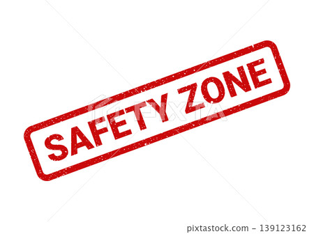 Textured red rectangular stamp with a distressed appearance displaying the important phrase Safety Zone for designated protected areas Textured red rectangular stamp with a distressed appearance displaying the important phrase Safety Zone for designated protected areas 139123162