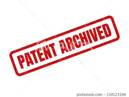 Textured red rubber stamp displaying a patent archived message for official intellectual property records management Textured red rubber stamp displaying a patent archived message for official intellectual property records management 139123190