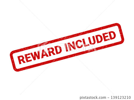 Textured red rubber stamp displaying Reward Included for indicating a valuable bonus or special benefit within a package Textured red rubber stamp displaying Reward Included for indicating a valuable bonus or special benefit within a package 139123210