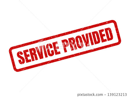 Textured red rubber stamp displaying SERVICE PROVIDED signifying completion or delivery confirmation 139123213