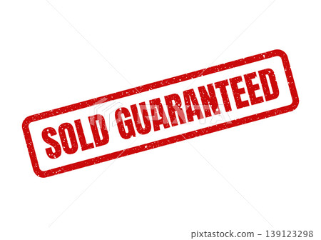 Textured red rubber stamp featuring a powerful message of assured sale, conveying confidence and a strong promise to potential customers 139123298