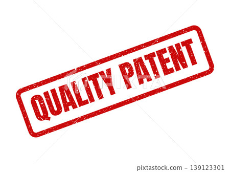 Textured red rubber stamp featuring QUALITY PATENT text, signifying intellectual property protection Textured red rubber stamp featuring QUALITY PATENT text, signifying intellectual property protection 139123301