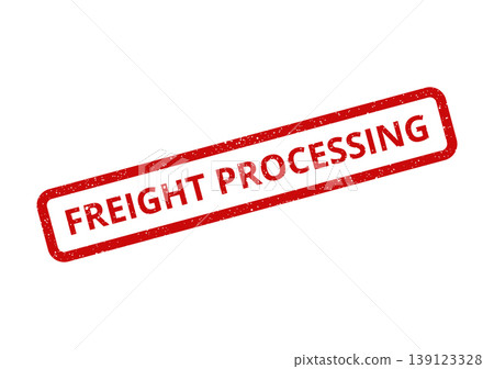 Textured red rubber stamp impression stating FREIGHT PROCESSING for current operational status updates 139123328