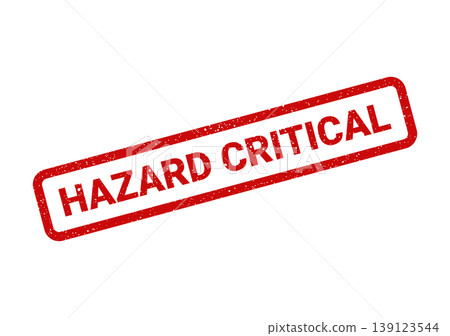 Urgent red grunge effect stamp with the words HAZARD CRITICAL indicating an immediate safety concern or risk 139123544