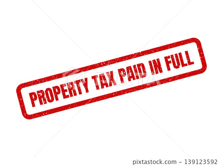 Vibrant red ink stamp impression signaling property tax has been paid completely with grunge texture 139123592