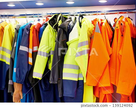 Protective reflective clothing for road workers 139124092
