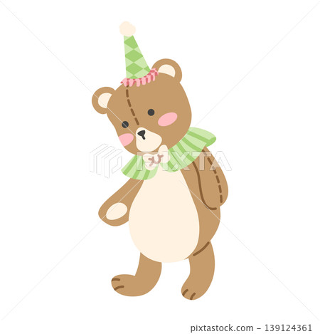 Cute Teddy Bear in Party Hat. Kawaii Baby Shower Birthday Character Vector Illustration Cute Teddy Bear in Party Hat. Kawaii Baby Shower Birthday Character Vector Illustration 139124361