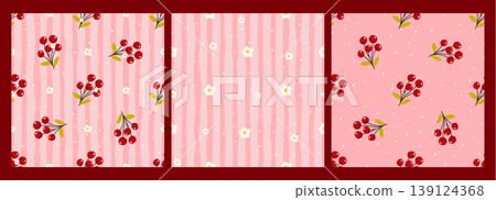 Berry cute and flower motifs for summer or spring pattern. Pastel colors and seamless vector design blueberry and white. Accents throughout versatile wave polka dot and grid print. Berry cute and flower motifs for summer or spring pattern. Pastel colors and seamless vector design blueberry and white. Accents throughout versatile wave polka dot and grid print. 139124368