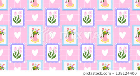 Quilt patchwork kawaii with seamless floral frame and pattern spring cute. Flower pink background with vintage heart loop and plaid bg cover. Ornament texture quilt with stationery stripe. Quilt patchwork kawaii with seamless floral frame and pattern spring cute. Flower pink background with vintage heart loop and plaid bg cover. Ornament texture quilt with stationery stripe. 139124400