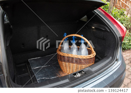 wicker basket with three wicker basket in the car wicker basket with three wicker basket in the car 139124417