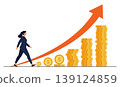 Businesswoman walking up arrow gold coin 139124859
