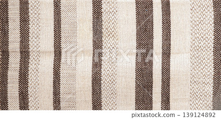 Fabric texture with woven stripes pattern in close view showing textile threads and structure. Natural background for design, print, textile and fabric texture Fabric texture with woven stripes pattern in close view showing textile threads and structure. Natural background for design, print, textile and fabric texture 139124892
