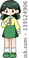 A cartoon illustration of a smiling schoolgirl in uniform 139124906