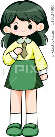 A cartoon illustration of a smiling schoolgirl in uniform A cartoon illustration of a smiling schoolgirl in uniform 139124906