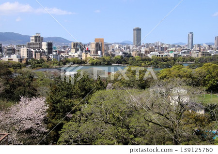從福岡市福岡城天守閣眺望大濠公園。 從福岡市福岡城天守閣眺望大濠公園。 139125760