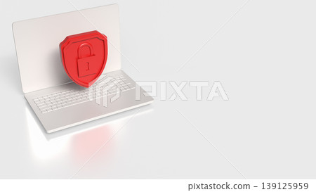 Cyber Security Protection Concept with Laptop and Shield Lock 3d render. 139125959