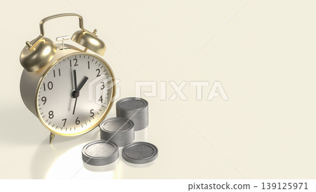 Time And Money Concept With Alarm Clock And Stacked Coins 3d render. 139125971