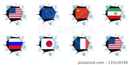 世界國旗破牆而出系列:向量圖,路徑清晰,可編輯空白區域 世界國旗破牆而出系列:向量圖,路徑清晰,可編輯空白區域 139126396