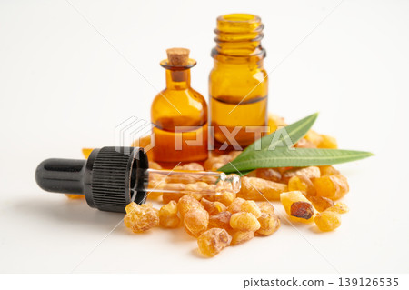 Frankincense or olibanum aromatic resin isolated on white background used in incense and perfumes. 139126535