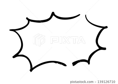 Hand-drawn style emphasis speech bubble, simple frame for manga dialogue, easy-to-use impact bubble material with rough line art. Hand-drawn style emphasis speech bubble, simple frame for manga dialogue, easy-to-use impact bubble material with rough line art. 139126710