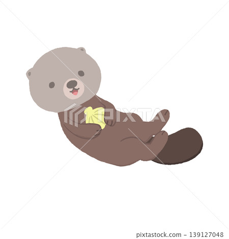 一隻海獺叼著一個貝殼 139127048