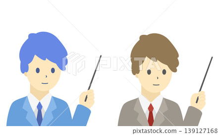 A set of illustrations of male business people holding pointers (cool and warm colors) A set of illustrations of male business people holding pointers (cool and warm colors) 139127168