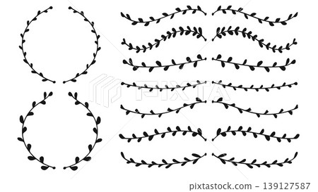 Laurel Floral Divider and Wreath Hand Drawn Line Set.Vector Illustration Laurel Floral Divider and Wreath Hand Drawn Line Set.Vector Illustration 139127587