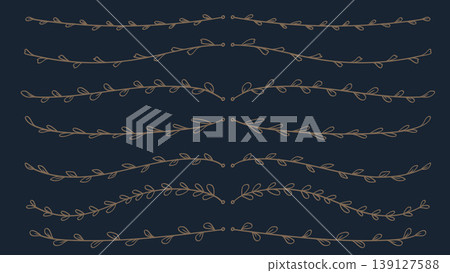 Vintage Laurel Floral Divider Hand Drawn Line Set Isolated on a Dark Blue.Vector Illustration 139127588