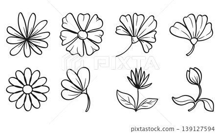 Flowers Blossom Hand Drawn Botanical Line Art Collection.Vector Illustration Flowers Blossom Hand Drawn Botanical Line Art Collection.Vector Illustration 139127594