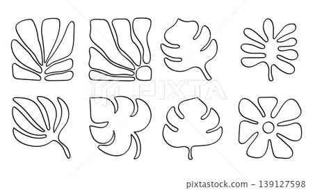Abstract Leaves Line Art Monstera Botanical Collection.Vector Illustration Abstract Leaves Line Art Monstera Botanical Collection.Vector Illustration 139127598
