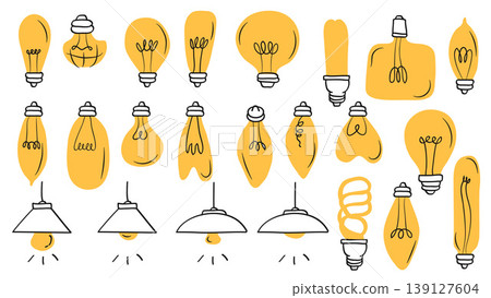 Light Bulb Doodle Colorful Collection Hand Drawn Idea Light Bulb Doodle Colorful Collection Hand Drawn Idea 139127604