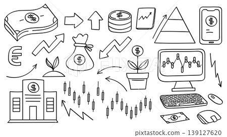Business Economic Doodle Bundle Line Drawing.Vector Illustration Business Economic Doodle Bundle Line Drawing.Vector Illustration 139127620