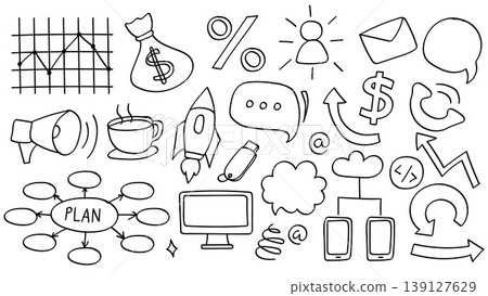 Business Strategy Doodle Line Art Bundle.Vector Illustration 139127629