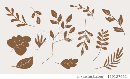 Silhouette Brown Leaves Set Botanical.Vector Illustration 139127631