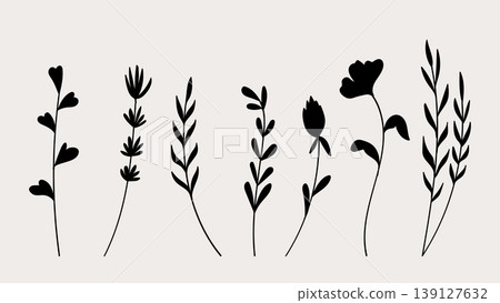 Silhouette Nature Floral Collection for Wedding Invitations.Vector illustration 139127632