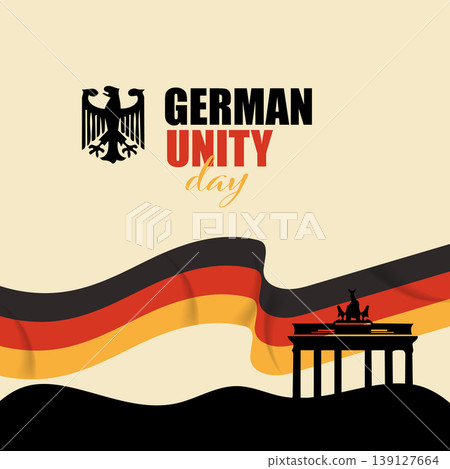 Hand Drawn German Unity Day Wavy Flag Greeting.Vector Illustration Hand Drawn German Unity Day Wavy Flag Greeting.Vector Illustration 139127664