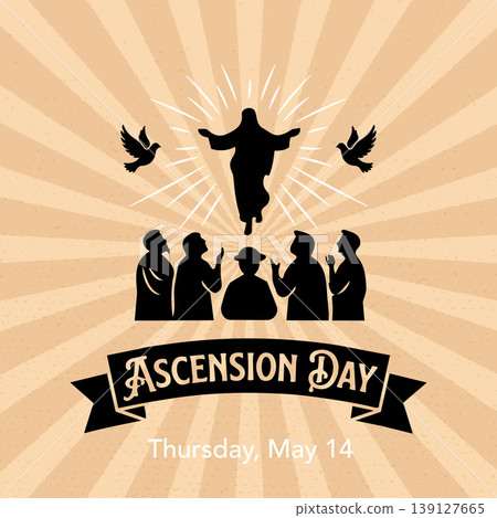 Hand Drawn Ascension Day Thursday May 14 Greeting.Vector Illustration Hand Drawn Ascension Day Thursday May 14 Greeting.Vector Illustration 139127665