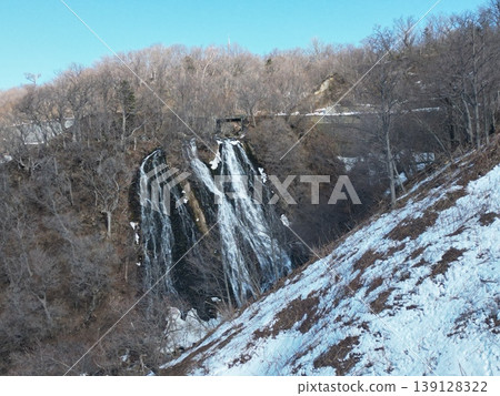 Aerial view of Oshinkoshin Falls along the coastline of Utoro, Hokkaido. Aerial view of Oshinkoshin Falls along the coastline of Utoro, Hokkaido. 139128322