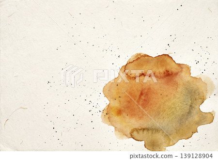 In the lower right corner is a copy space on washi paper with an amber-colored circular watercolor and ink bleeding through. 139128904
