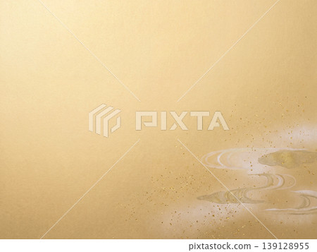 A matte, gold leaf-style Japanese background with a mist pattern and scattered gold dust in the lower right corner. 139128955
