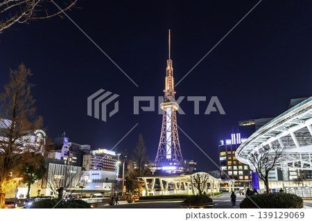 Night view of Nagoya city, Hisaya-Odori Park, Chubu Electric Power MIRAITOWER, Oasis 21, Water Spaceship, Nagoya City, Aichi Prefecture Night view of Nagoya city, Hisaya-Odori Park, Chubu Electric Power MIRAITOWER, Oasis 21, Water Spaceship, Nagoya City, Aichi Prefecture 139129069