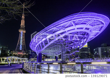Night view of Nagoya city, Hisaya-Odori Park, Chubu Electric Power MIRAITOWER, Oasis 21, Water Spaceship, Nagoya City, Aichi Prefecture 139129071