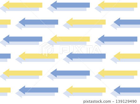 [Transparent Background] A design featuring two long, regularly spaced arrows (blue and yellow) pointing to the left. 139129490