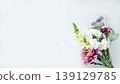 Background frame for a bouquet of flowers offered as a memorial; copy space 139129785