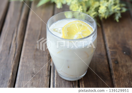 Lemon lassi made with homemade lemon syrup 139129951
