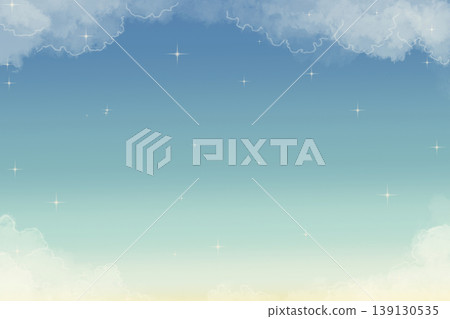 星空背景圖，周圍環繞著雲朵；漸層天空，留有大量空白；可放置橫幅/廣告文案。 139130535