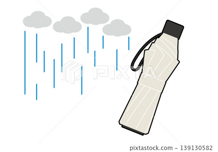一幅描繪雨雲和白色折疊陽傘的插圖。 139130582